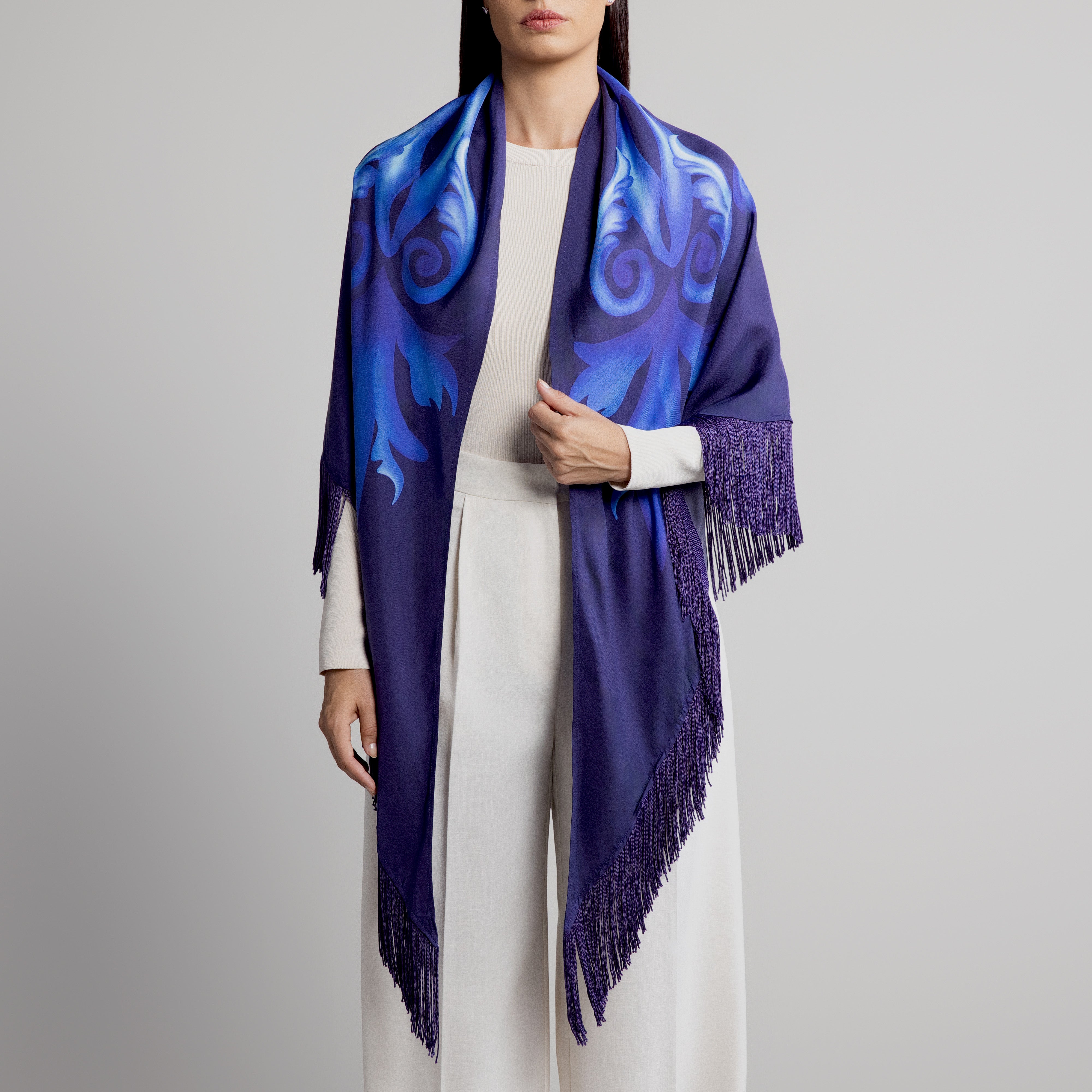 Porto Silk Shawl in Navy Blue