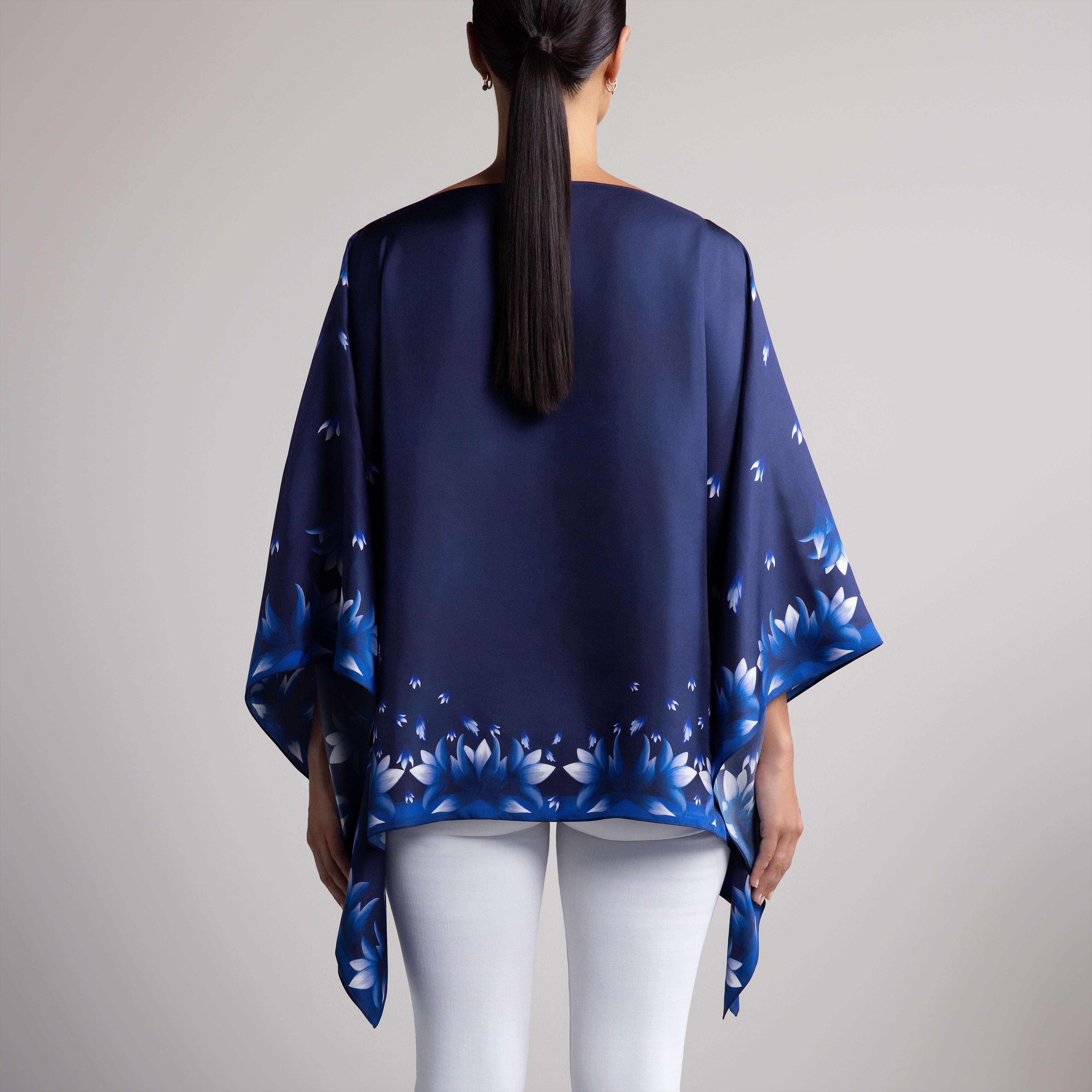 Azul Silk Poncho in Navy Blue