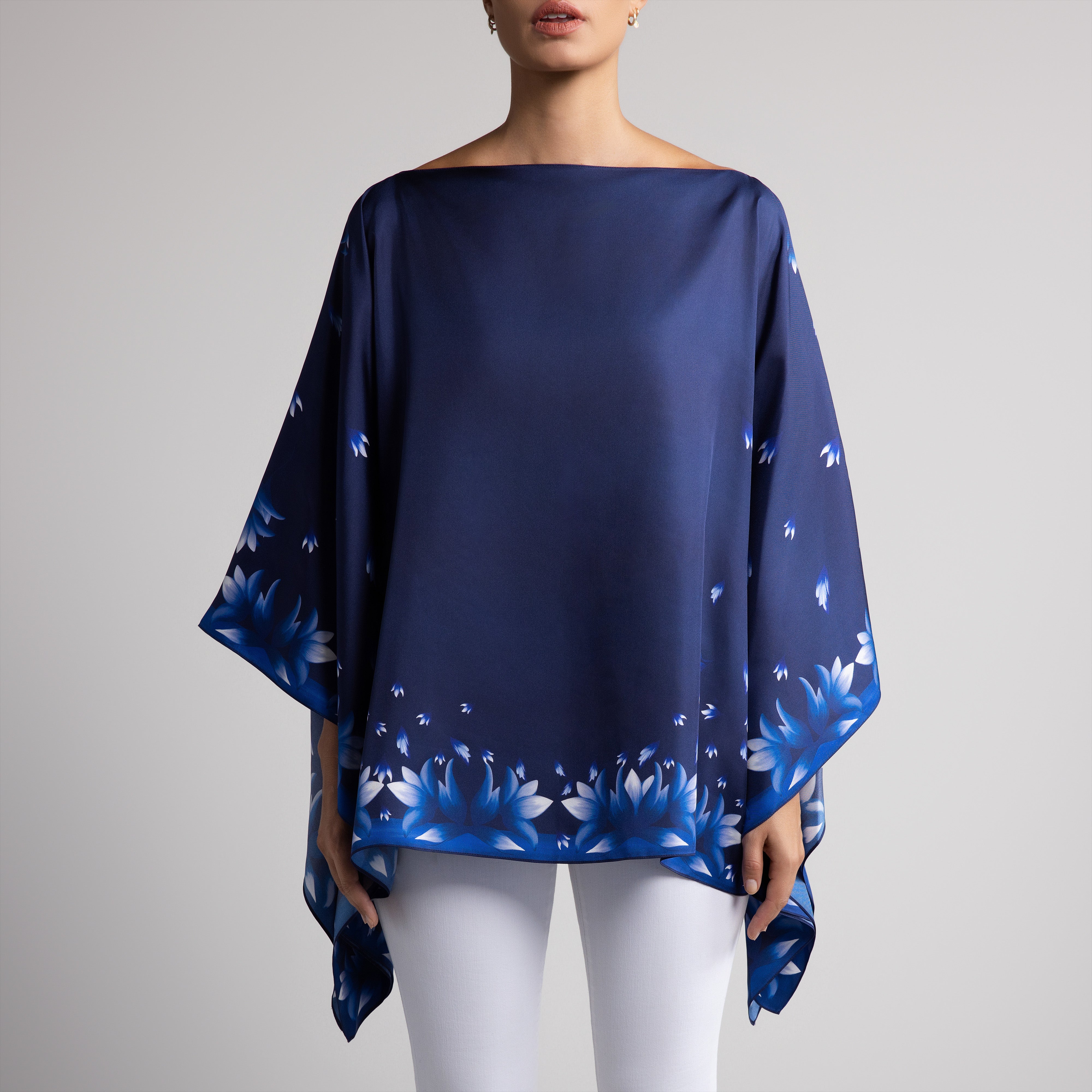 Azul Silk Poncho in Navy Blue