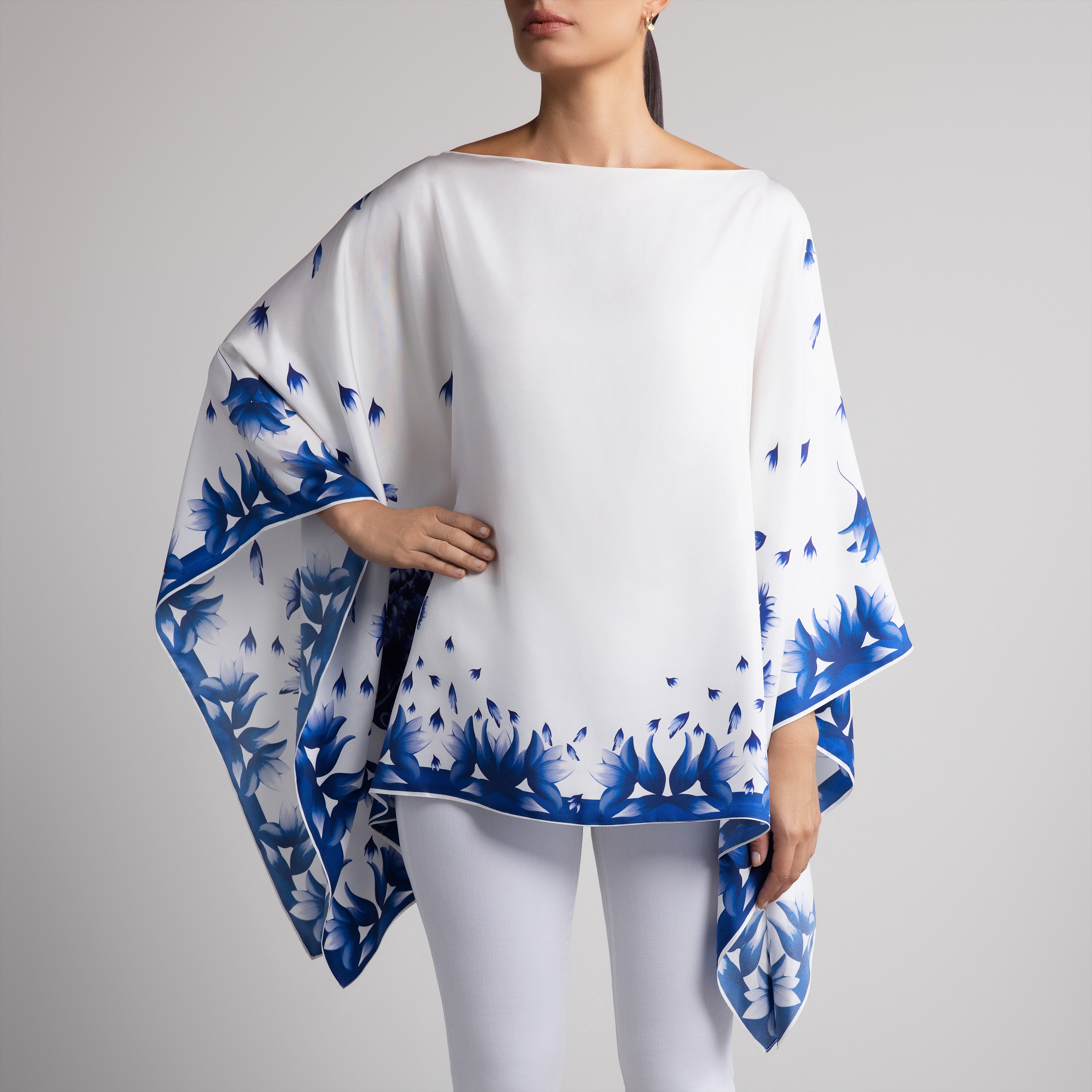 Azul Silk Poncho in White
