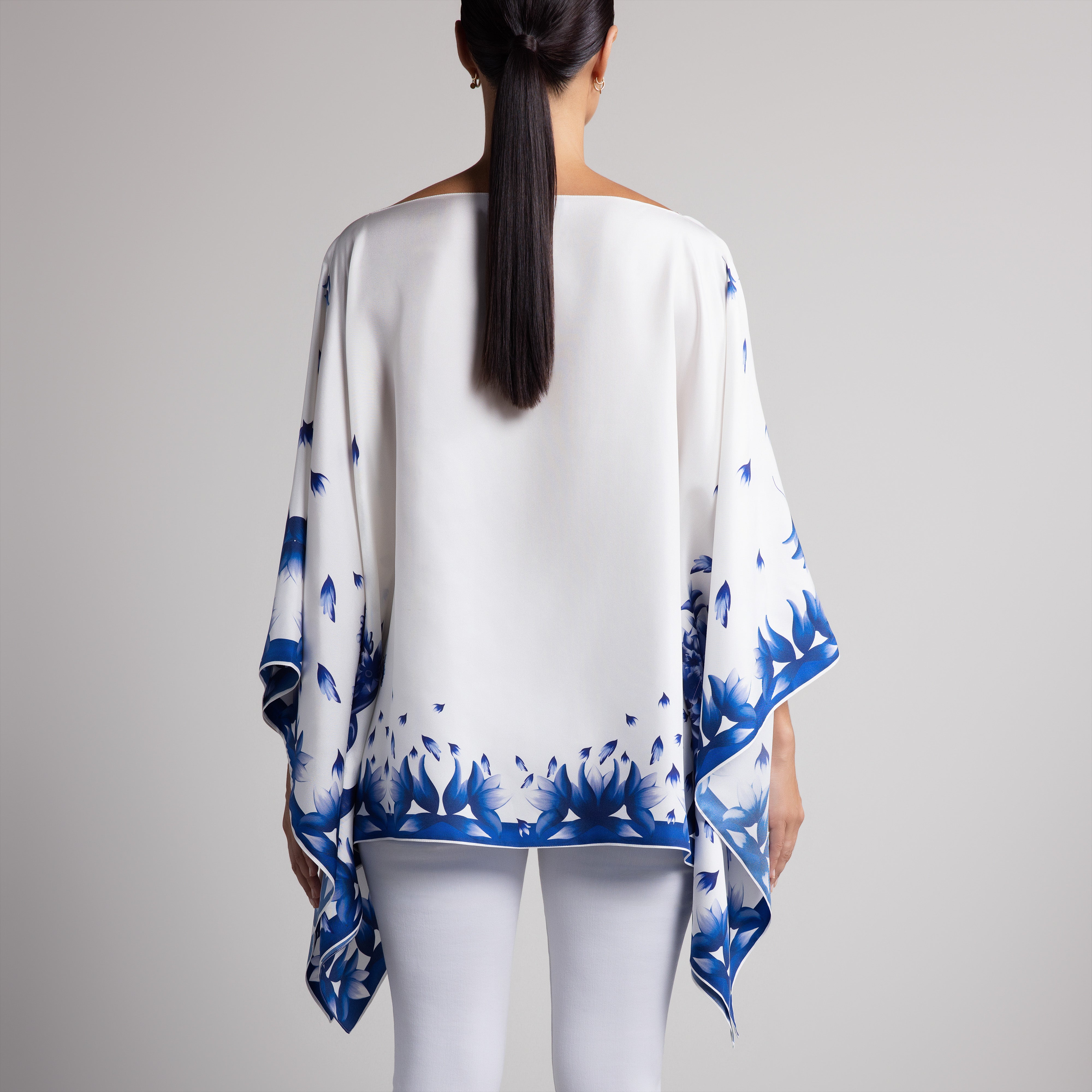 Azul Silk Poncho in White