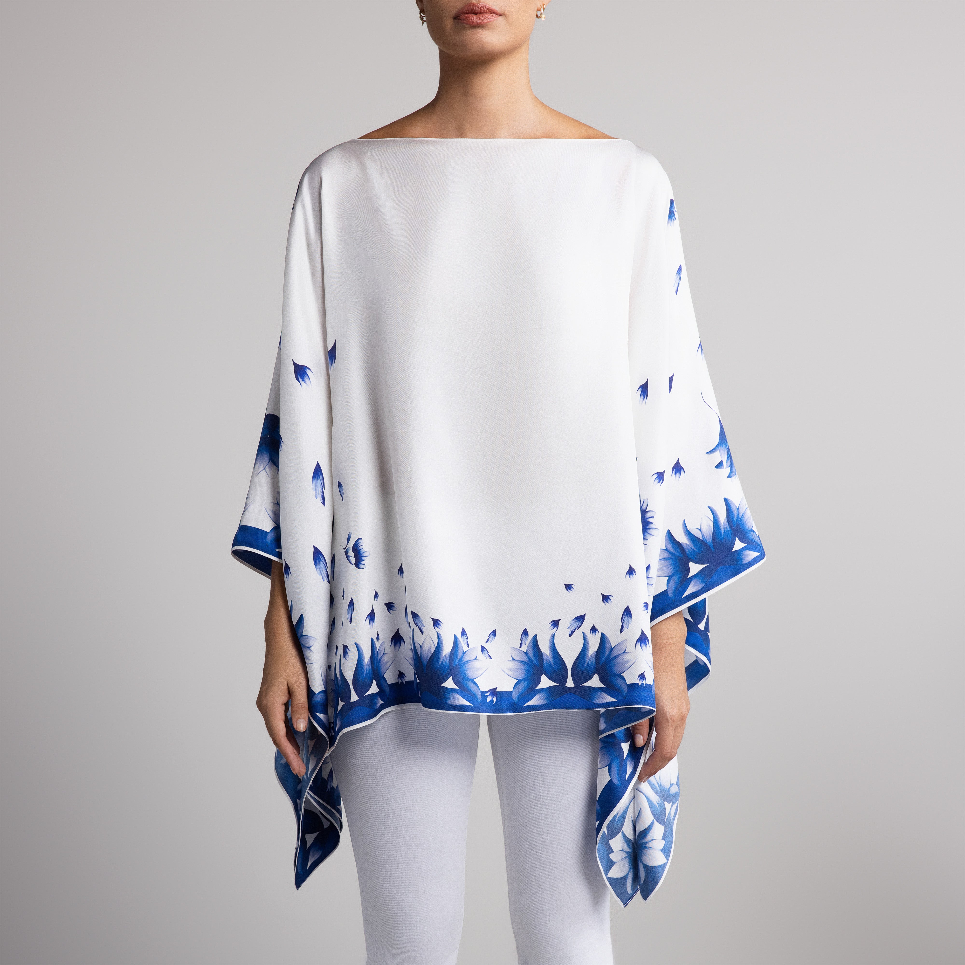 Azul Silk Poncho in White