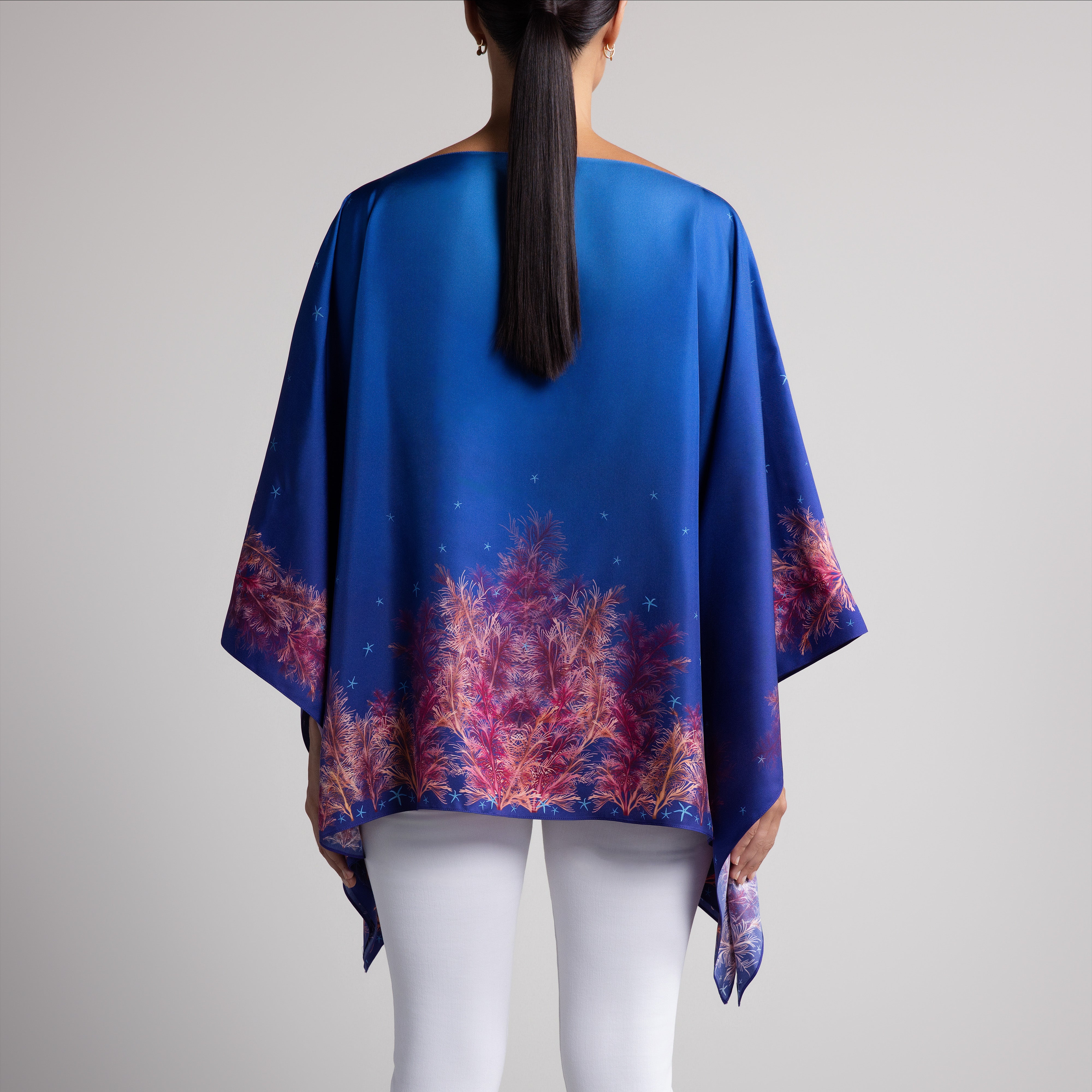 Galapagos Silk Poncho in Blue Ombré