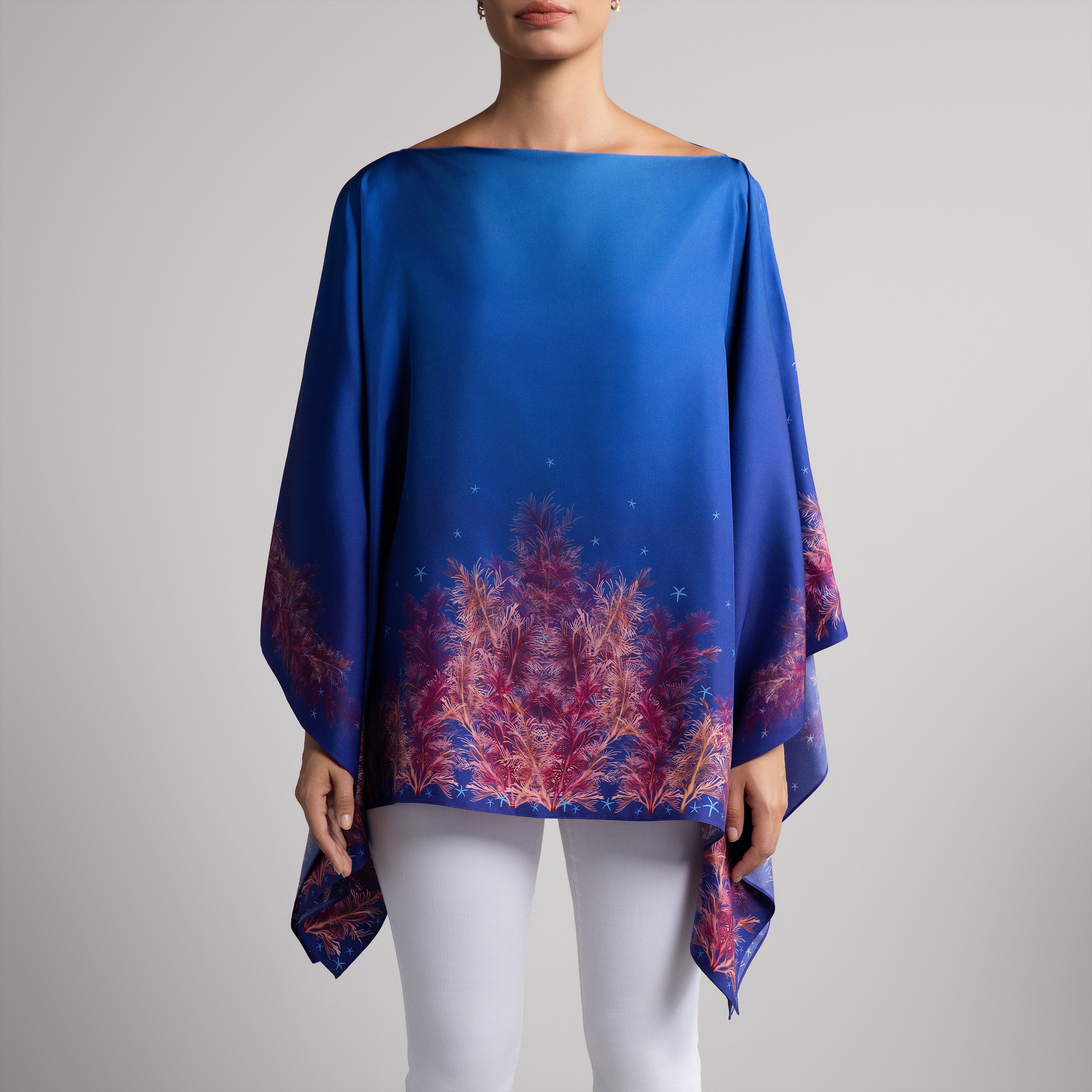 Galapagos Silk Poncho in Blue Ombré