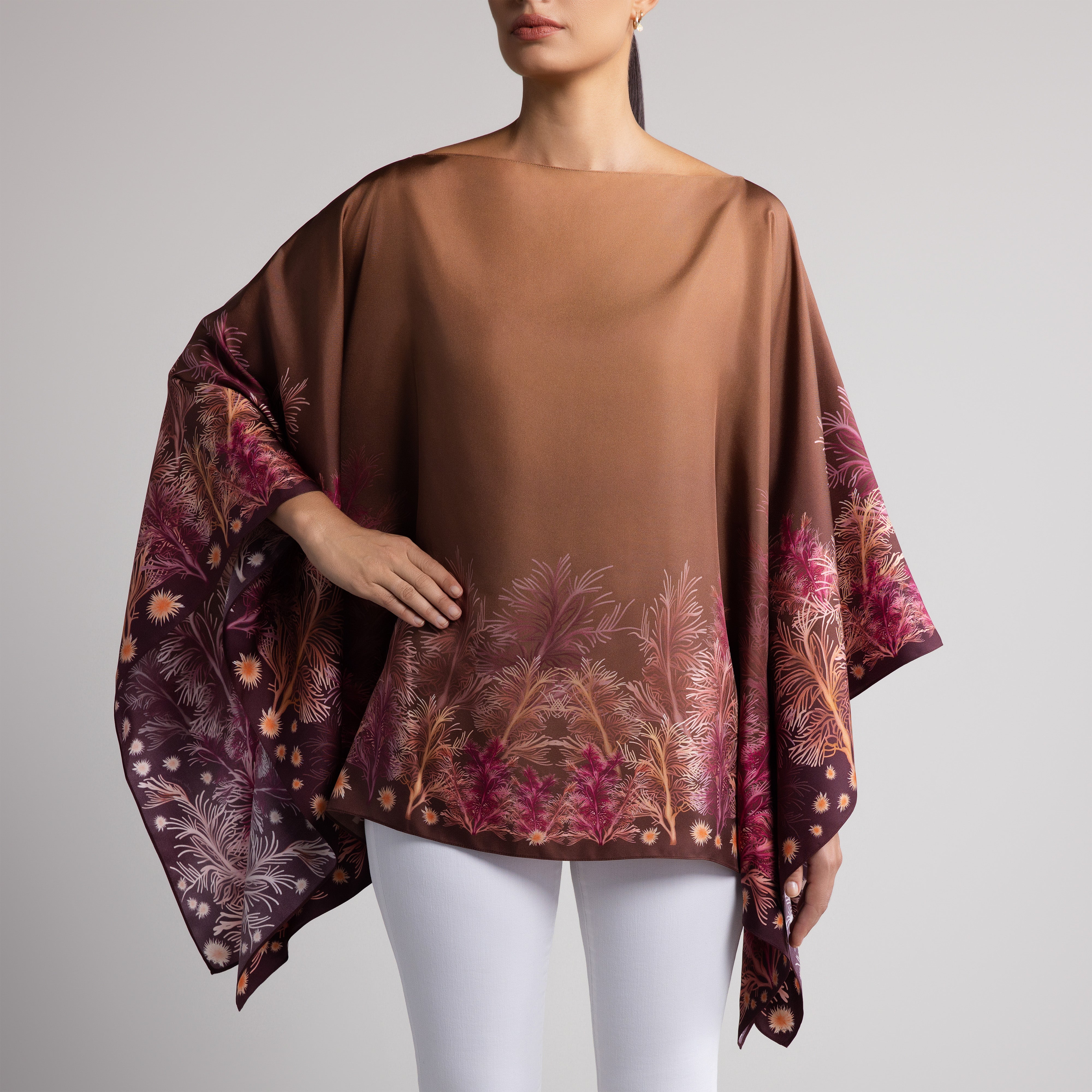 Galapagos Silk Poncho in Brown Ombré