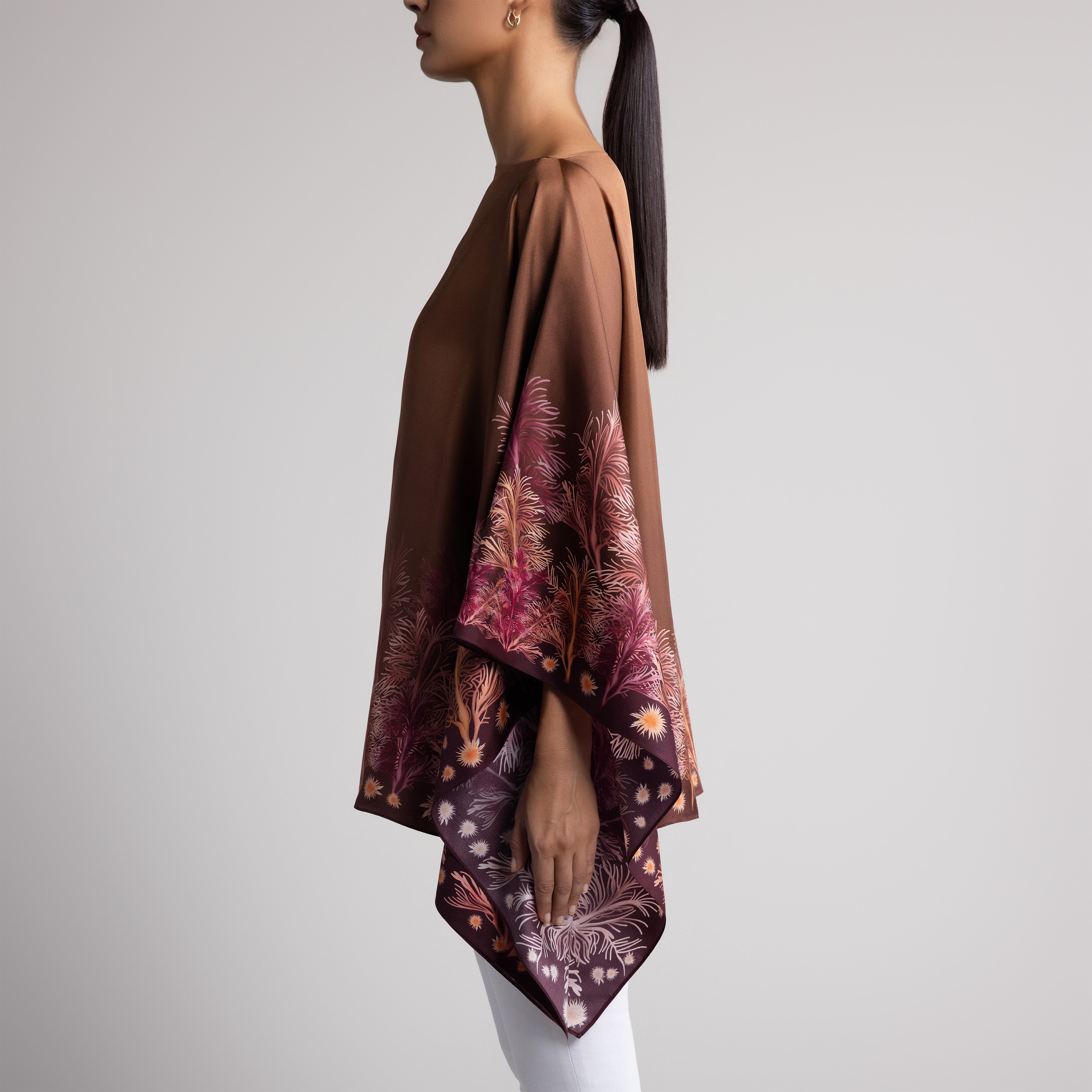 Galapagos Silk Poncho in Brown Ombré