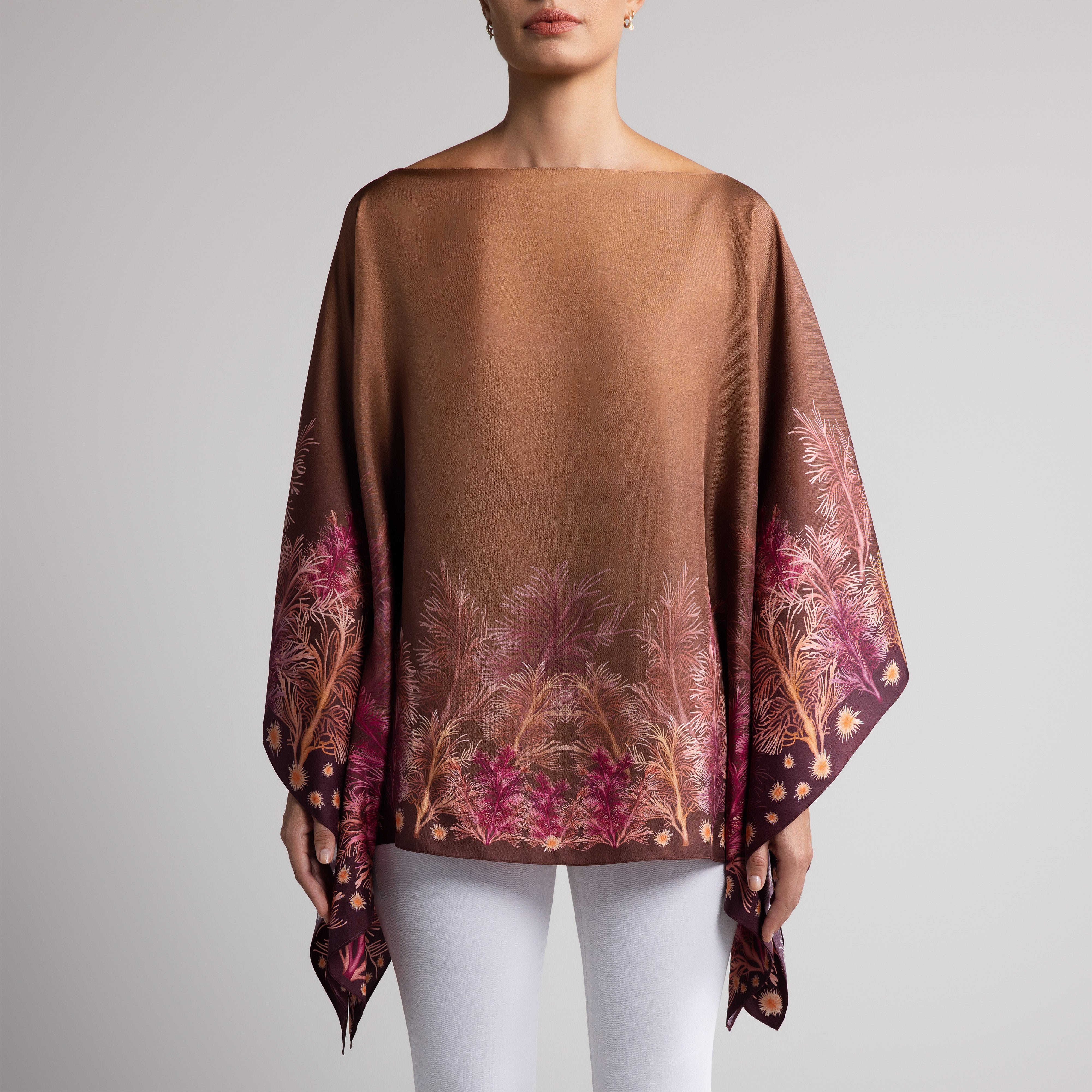 Galapagos Silk Poncho in Brown Ombré