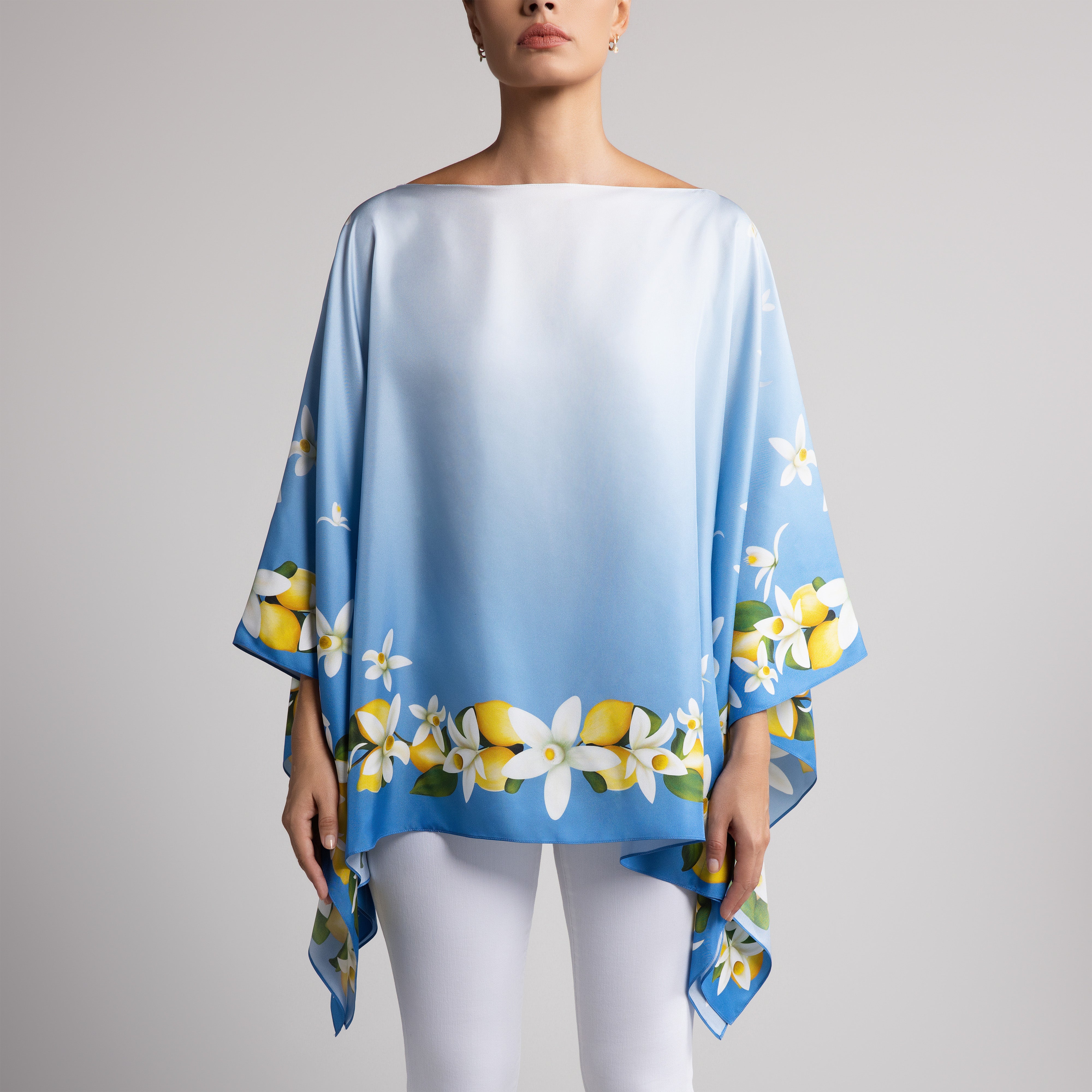 Capri Silk Poncho in Sky Blue