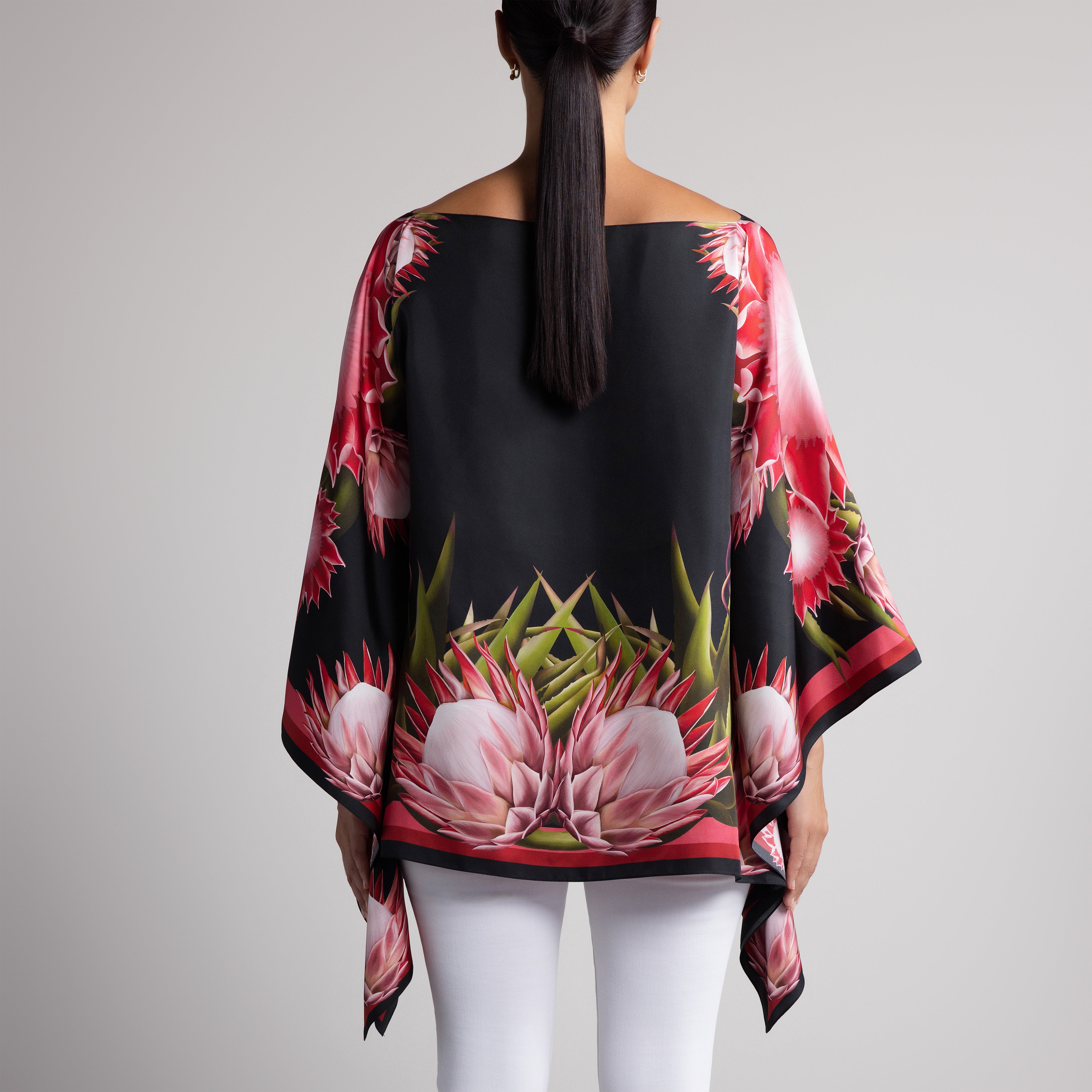 Protea Silk Poncho in Black