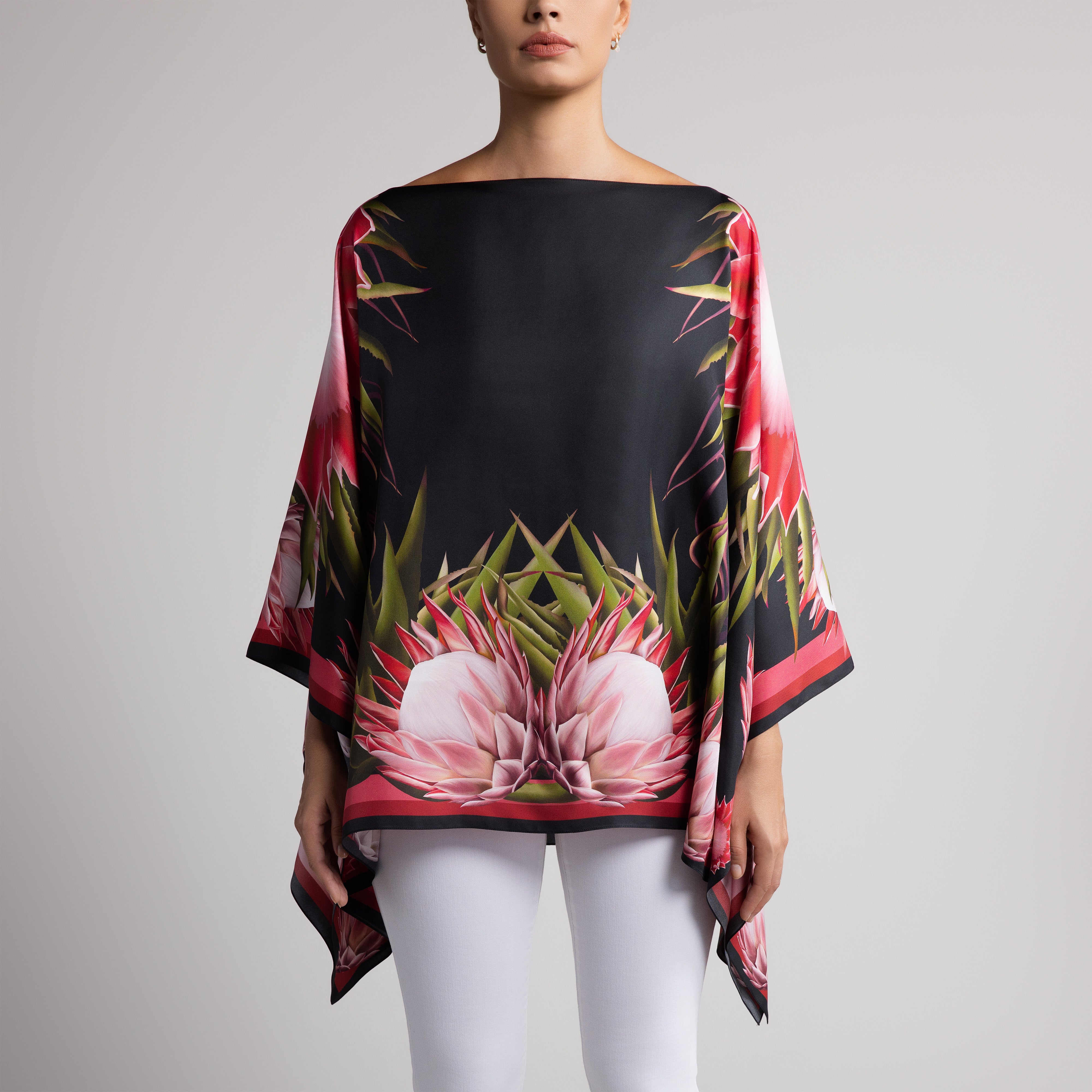 Protea Silk Poncho in Black