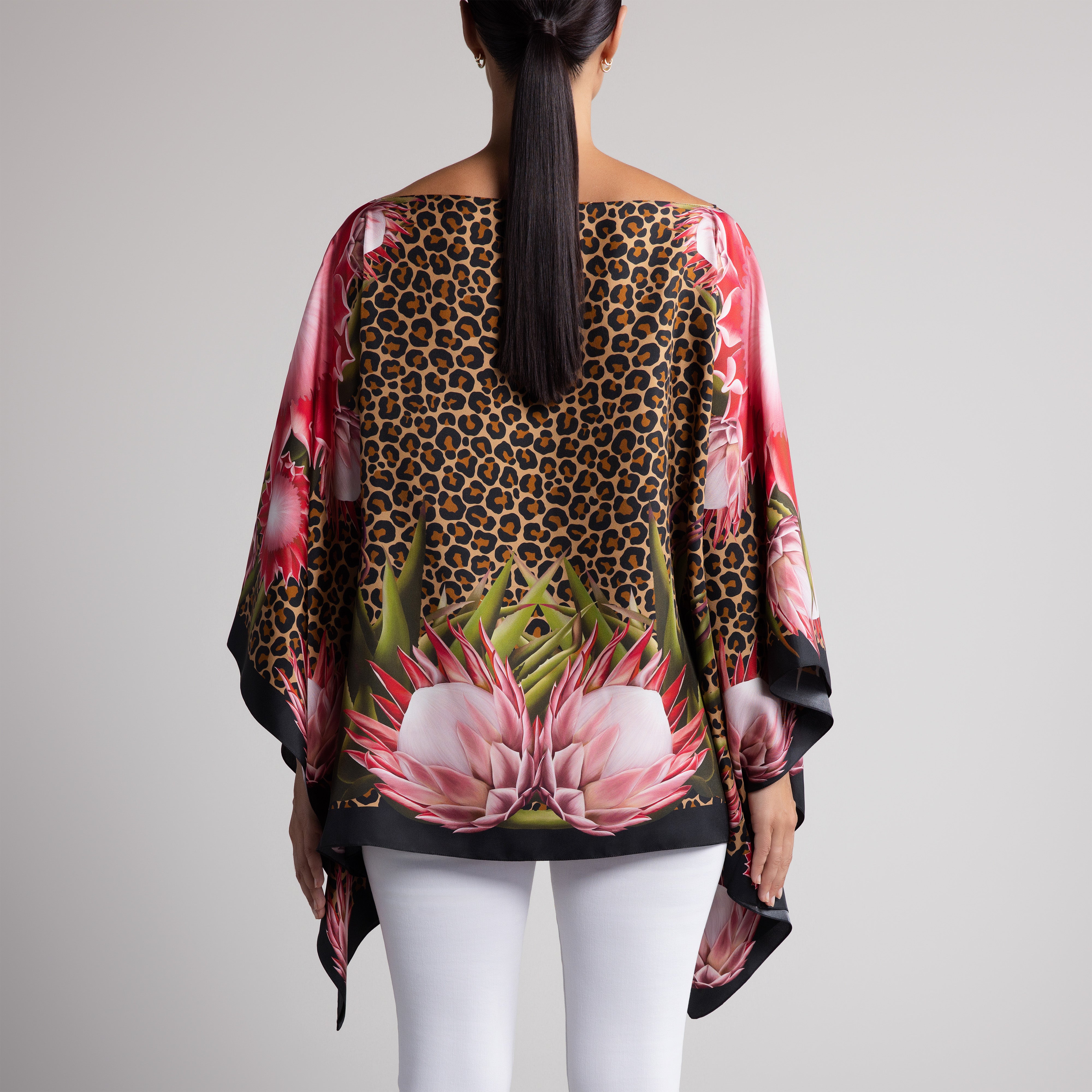 Protea Silk Poncho in Leopard Print