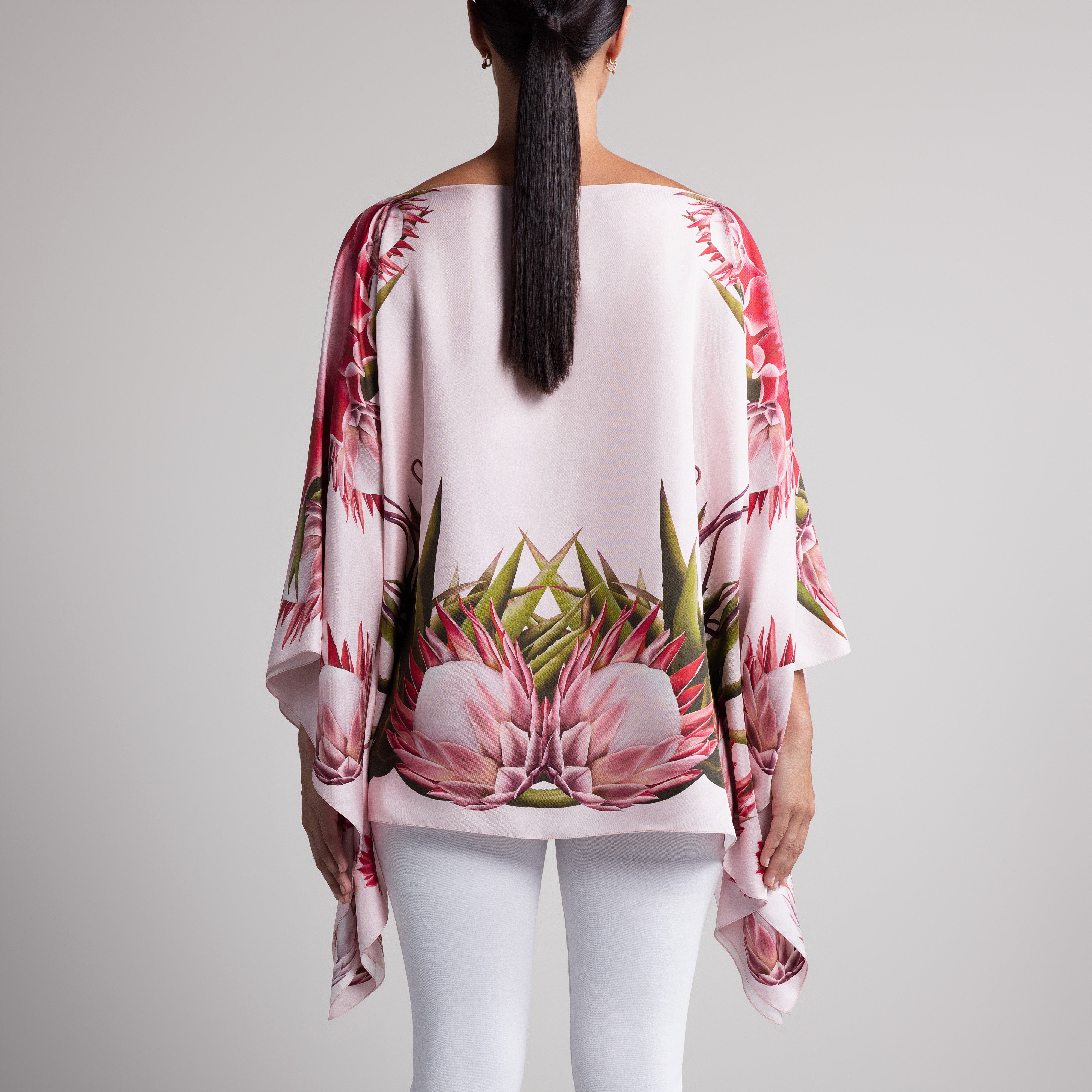 Protea Silk Poncho in Pale Pink