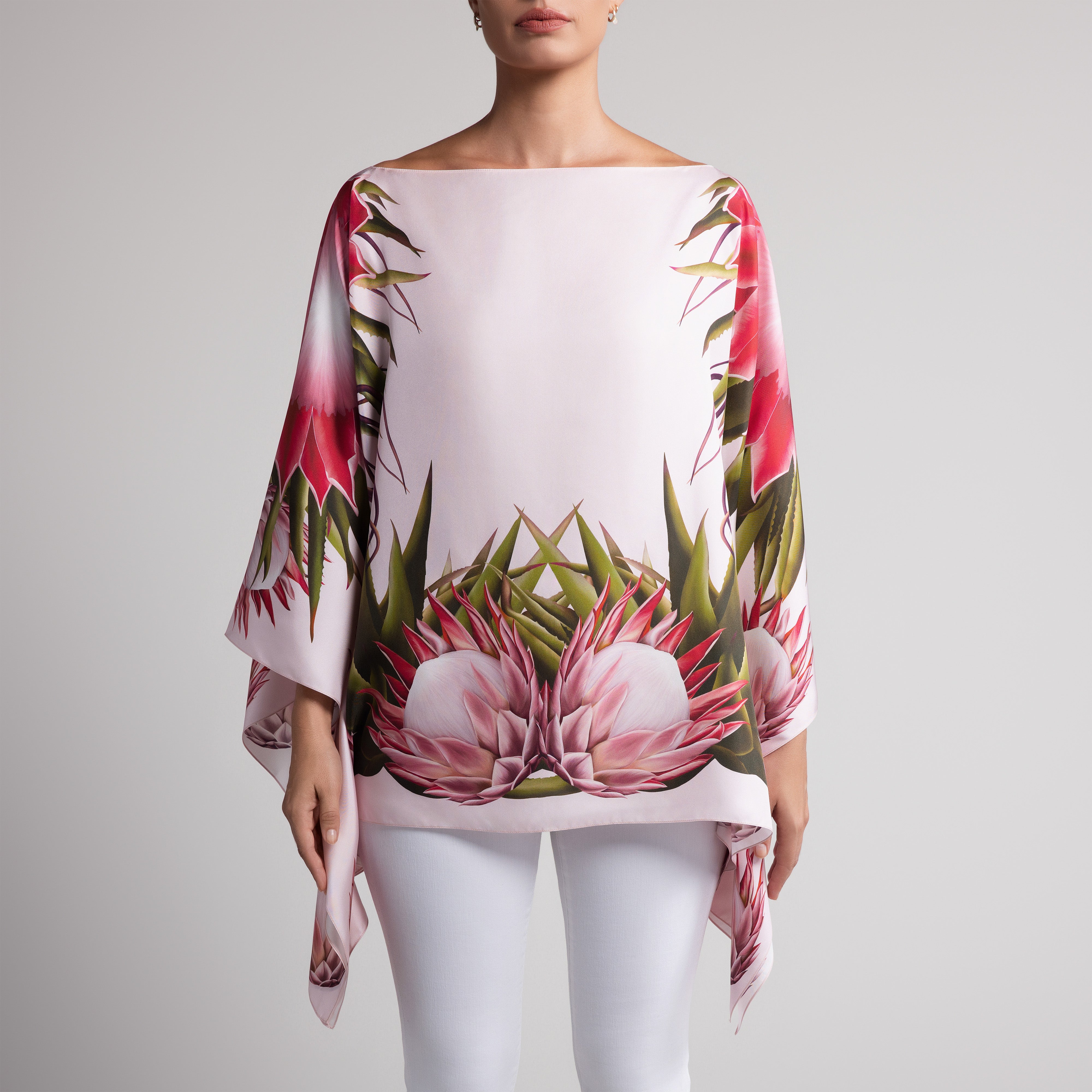 Protea Silk Poncho in Pale Pink