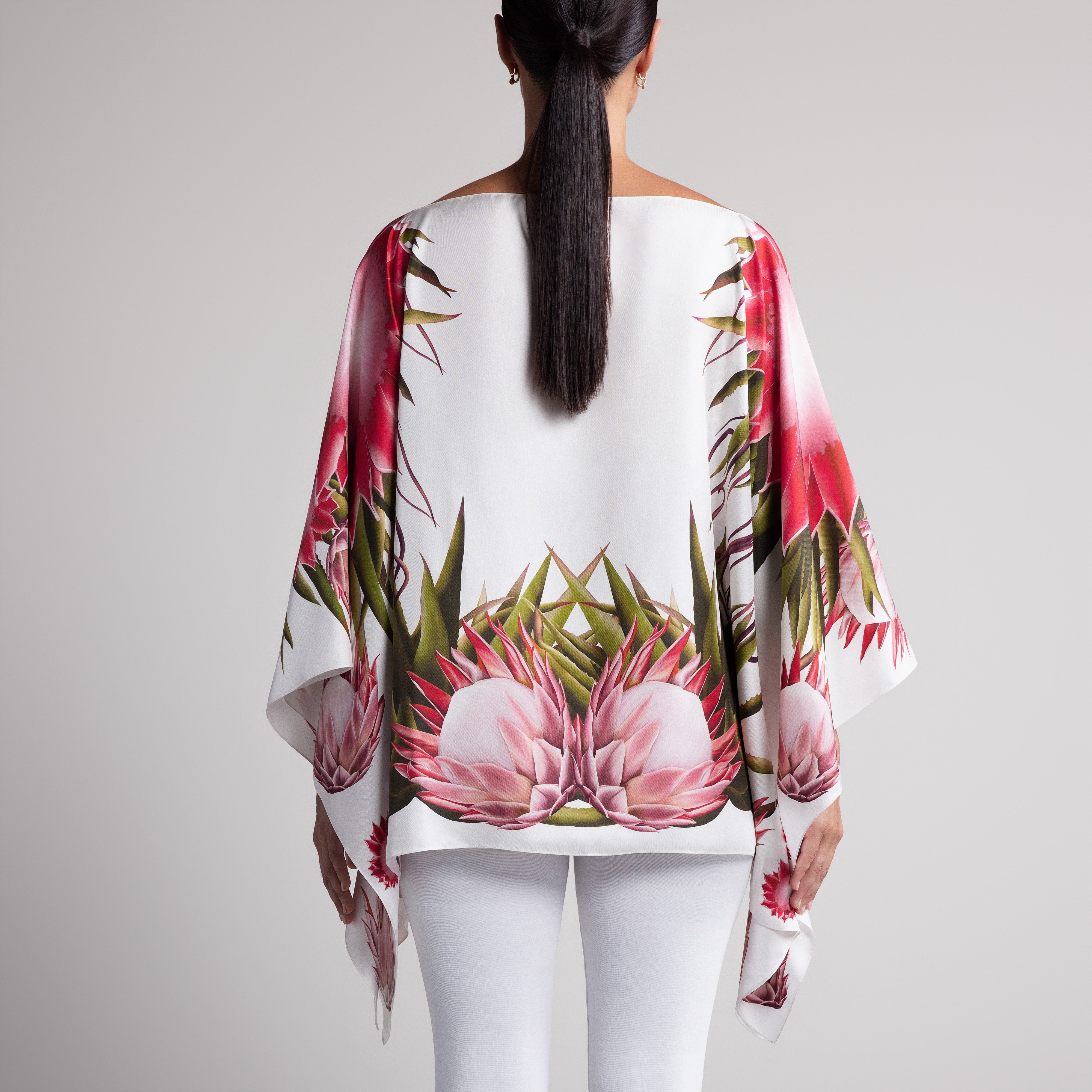 Protea Silk Poncho in White