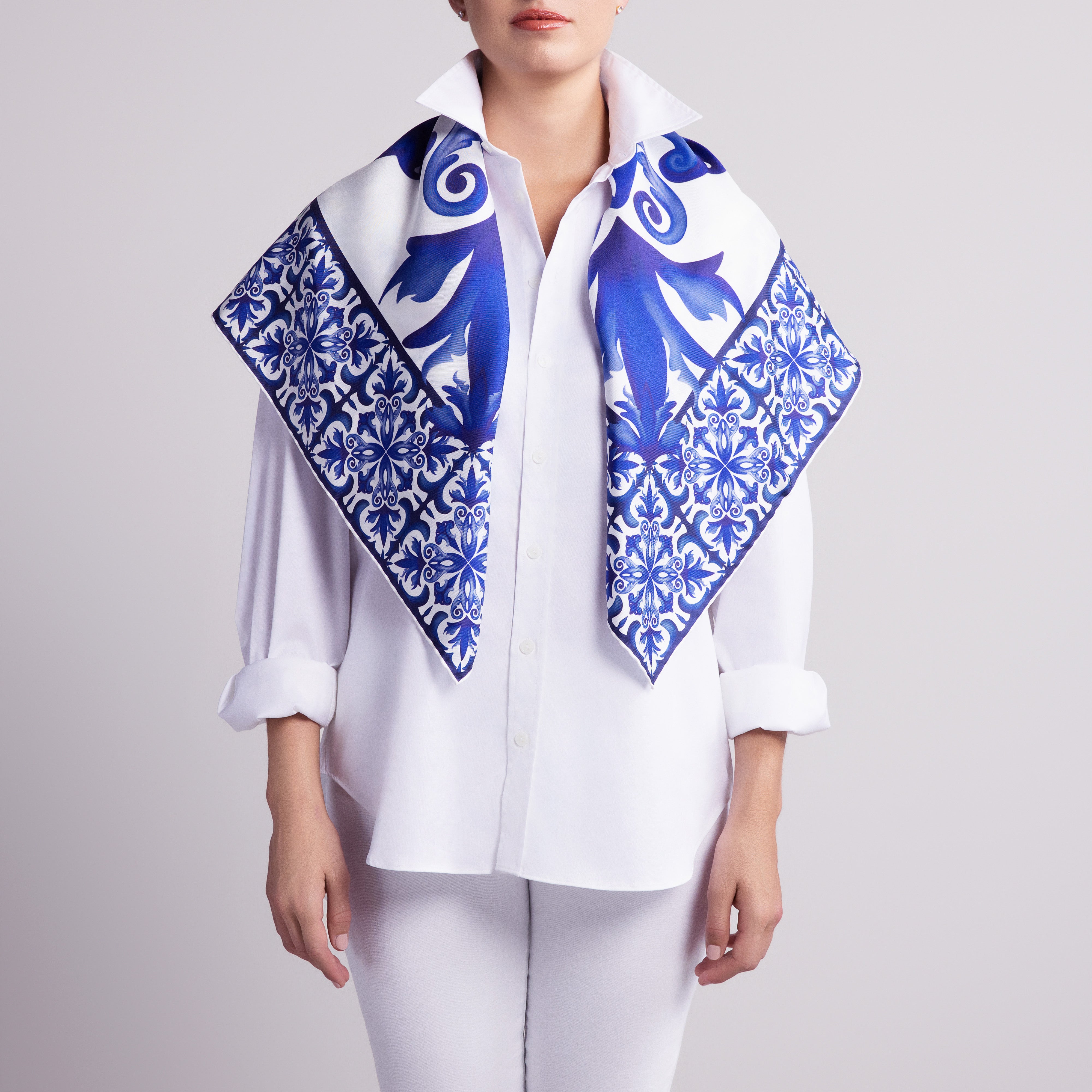 Porto Silk Scarf with Hand-Rolled Hem in White