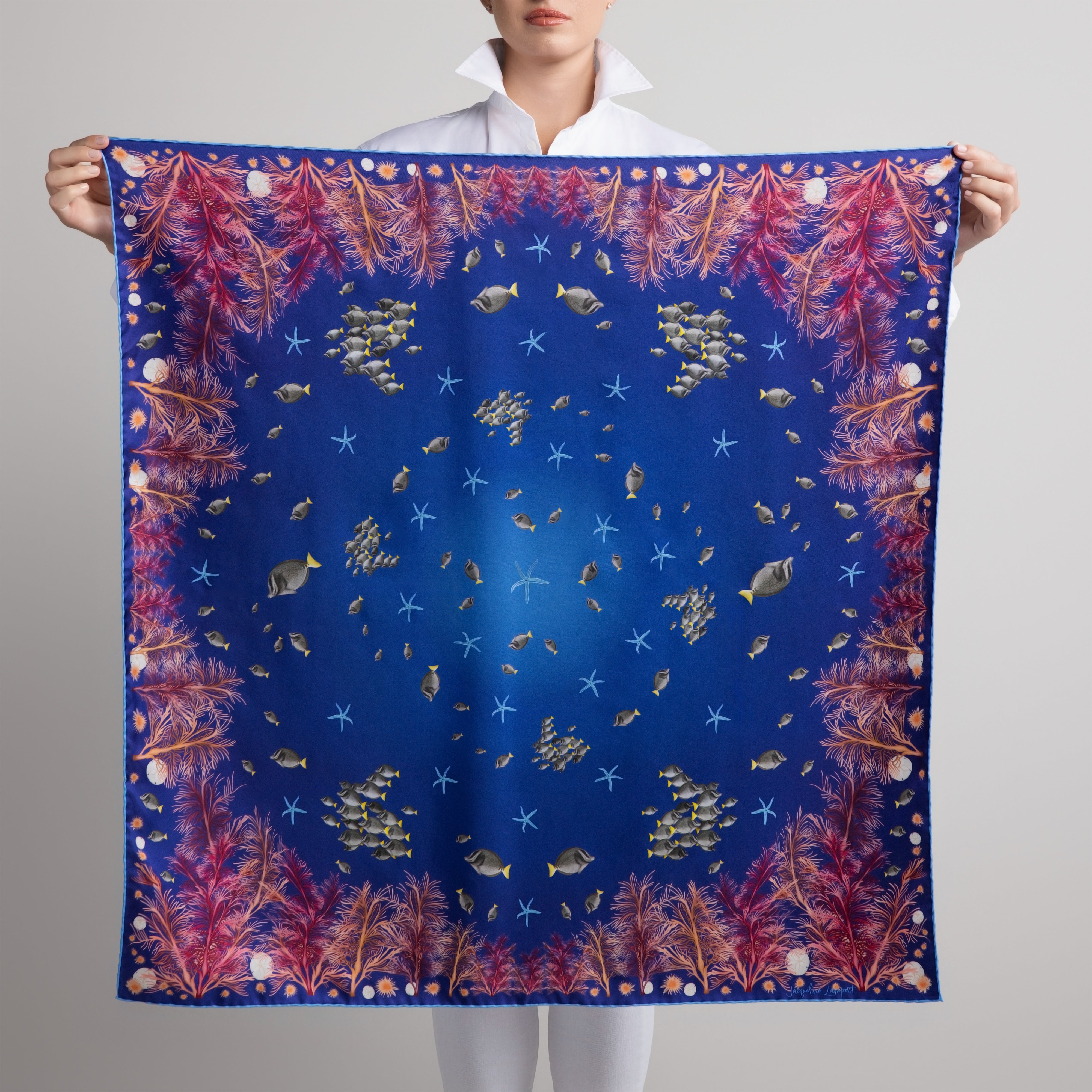 Galapagos Silk Scarf with Hand-Rolled Hem in Blue Ombré
