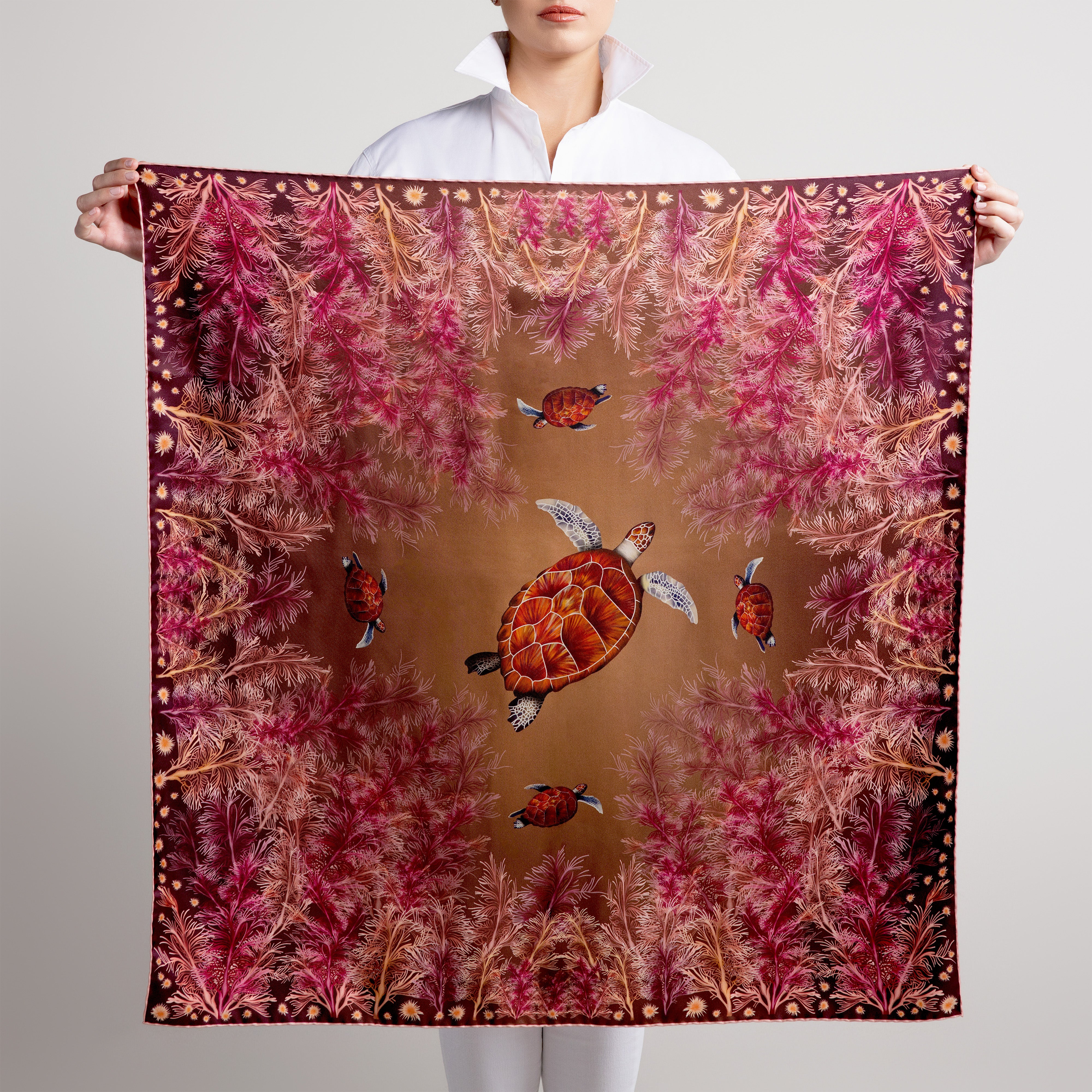Galapagos Silk Scarf with Hand-Rolled Hem in Brown Ombré
