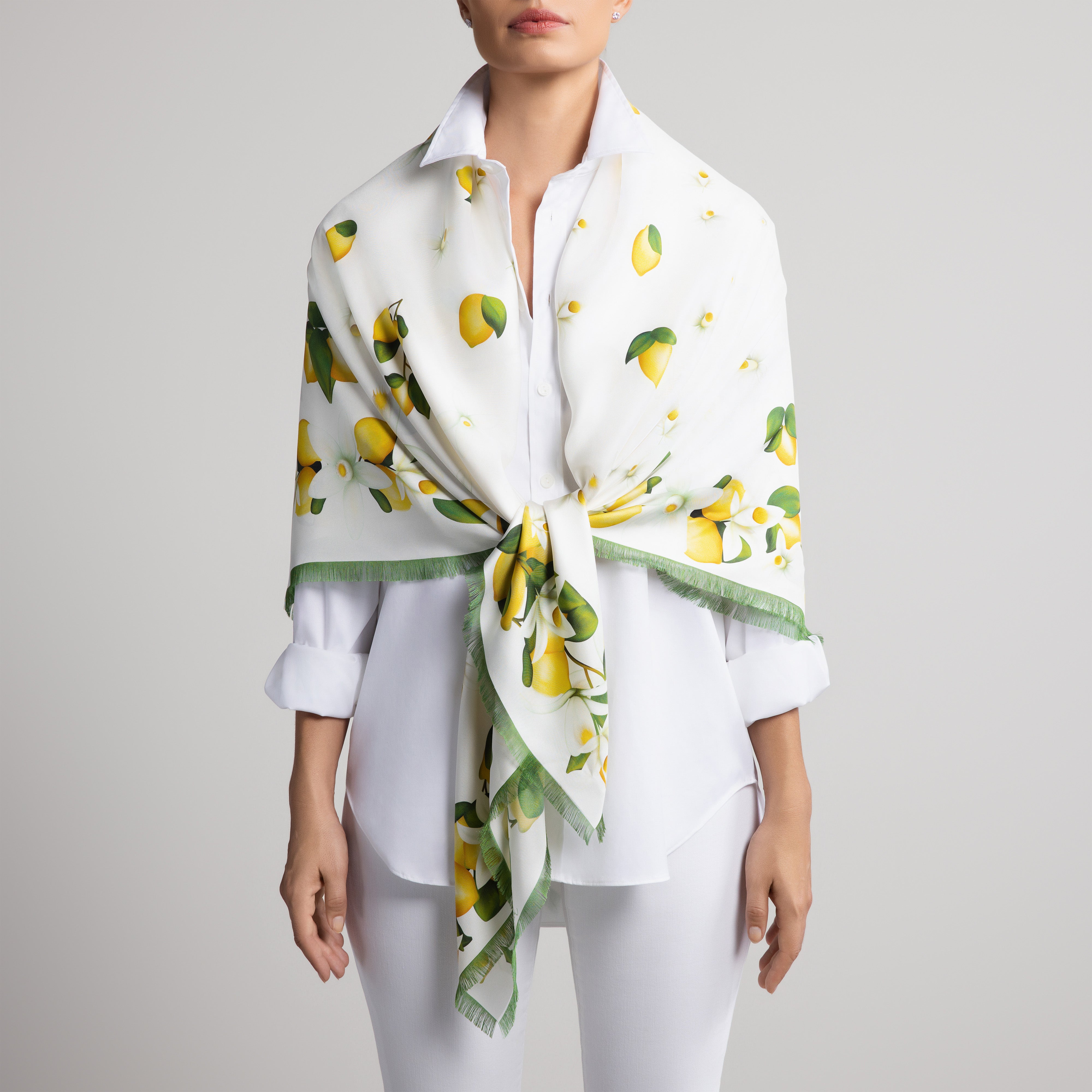 Capri Grande Silk Scarf in White with Hand-Feathered Edges