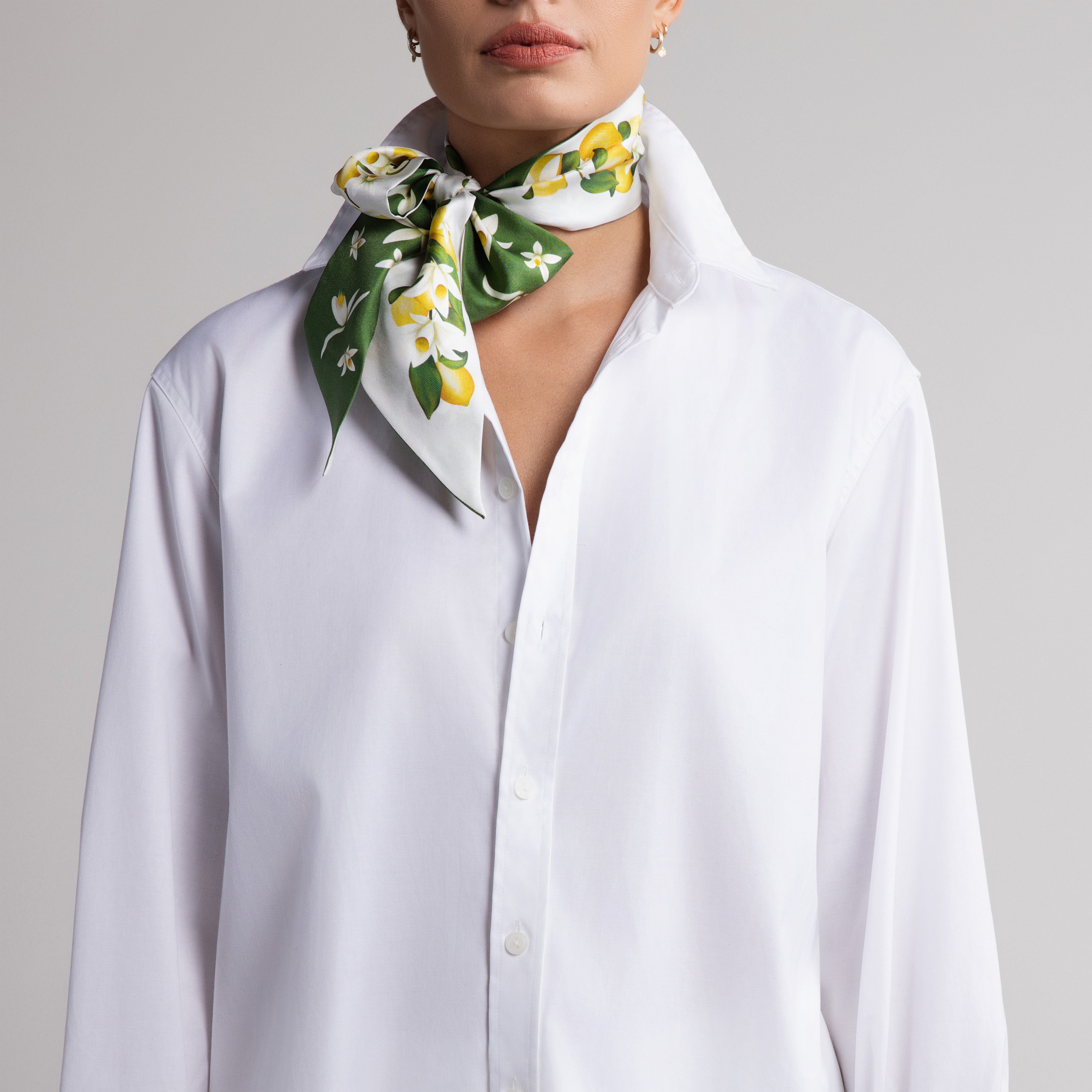 Capri Silk Scarfette in White & Emerald