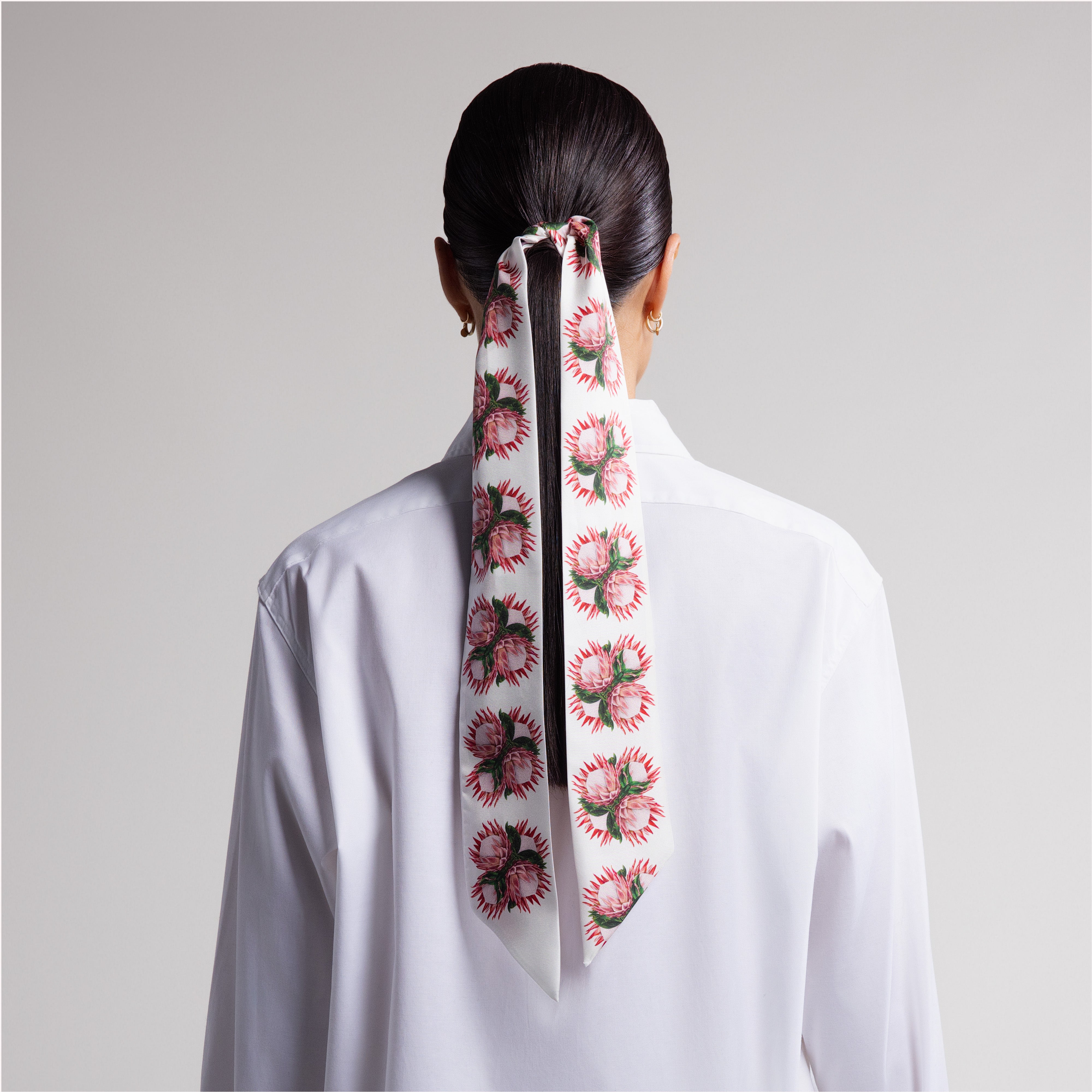 Protea Silk Scarfette in White